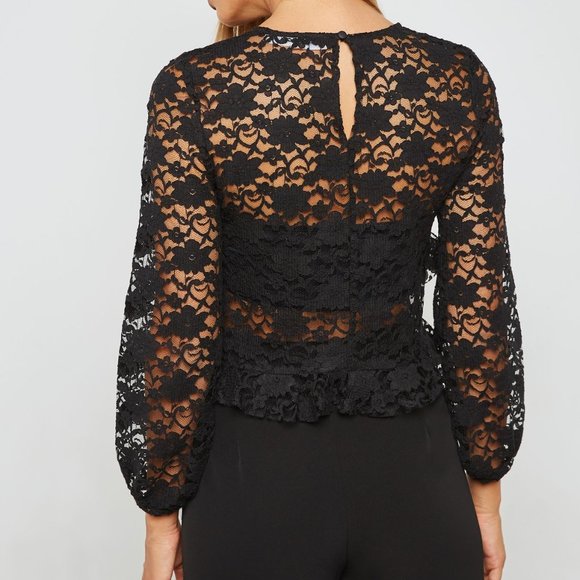 MISS SELFRIDGE Black Lace Long Sleeve Crop Top NWT - Picture 4 of 12